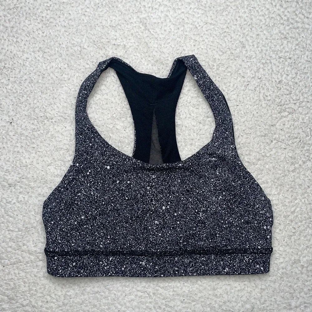 Lululemon Invigorate Bra Luminesce Splatter Mesh Back White Black / Black Size 4